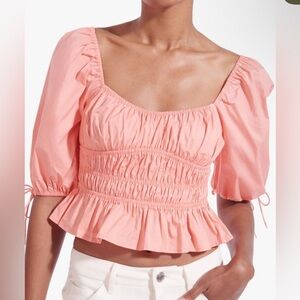 Staud Faye Gathered Puff Sleeve Top, size M